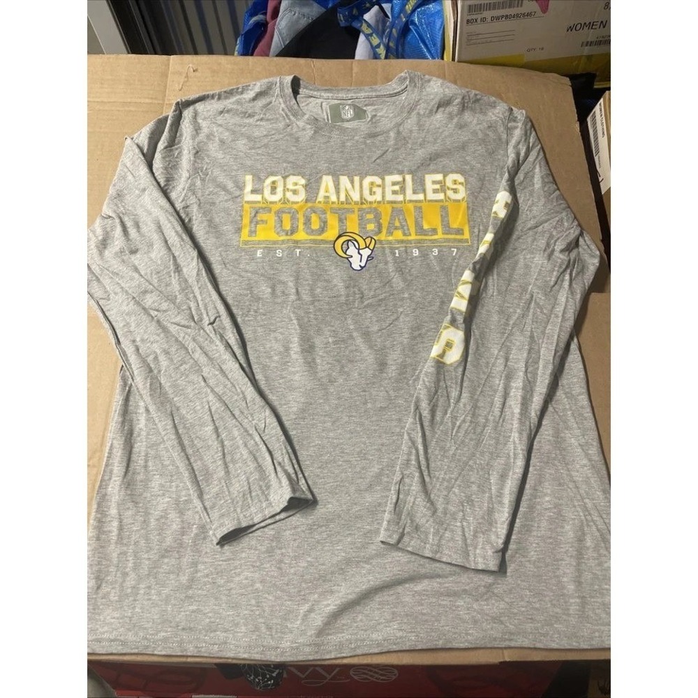 Los Angeles Rams NFL Football‎ Long Sleeve T Shirt Gray Graphic Tee Mens L NWOT